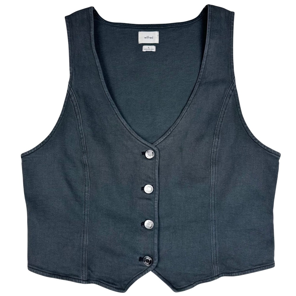 Aritzia Wilfred Denim Vest Cropped Button Front Women XL Gray Y2K Minimalist